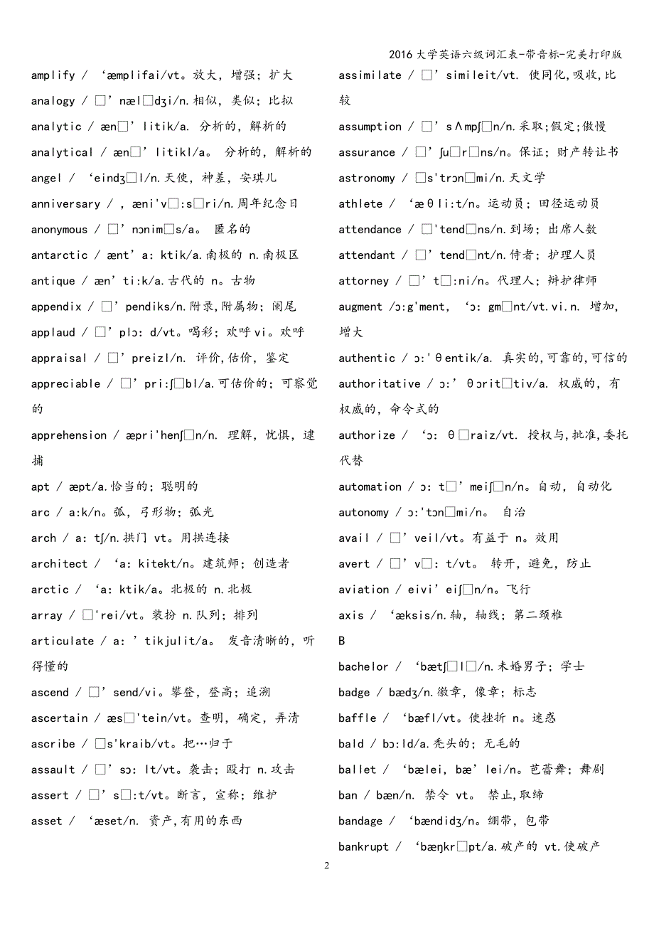 2016大学英语六级词汇表-带音标-完美打印版.doc_第2页