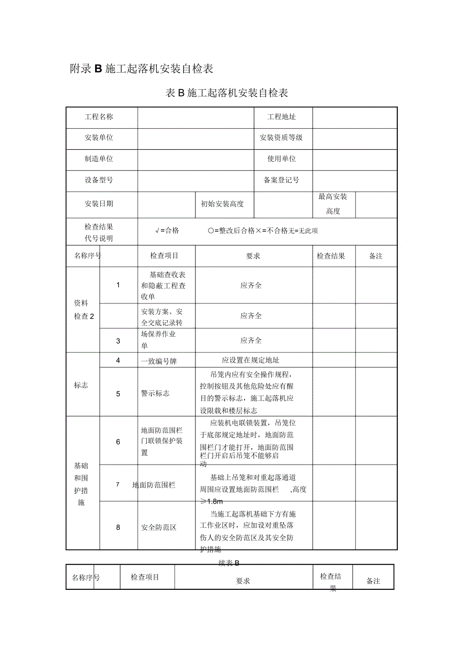 施工升降机安装自检表格.doc_第1页