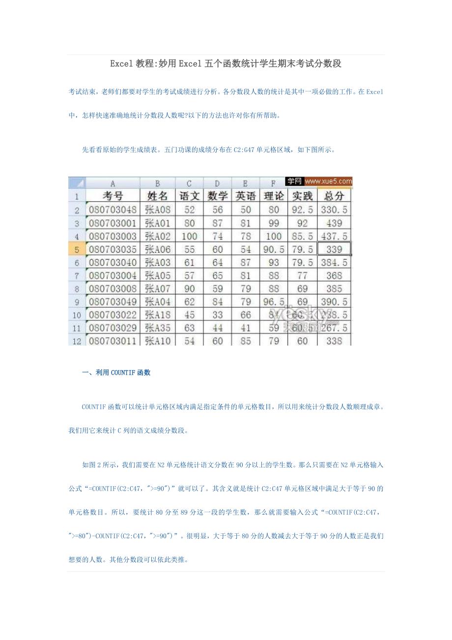 如何使用Excel函数统计各分数段的人数(五种方法).doc_第1页