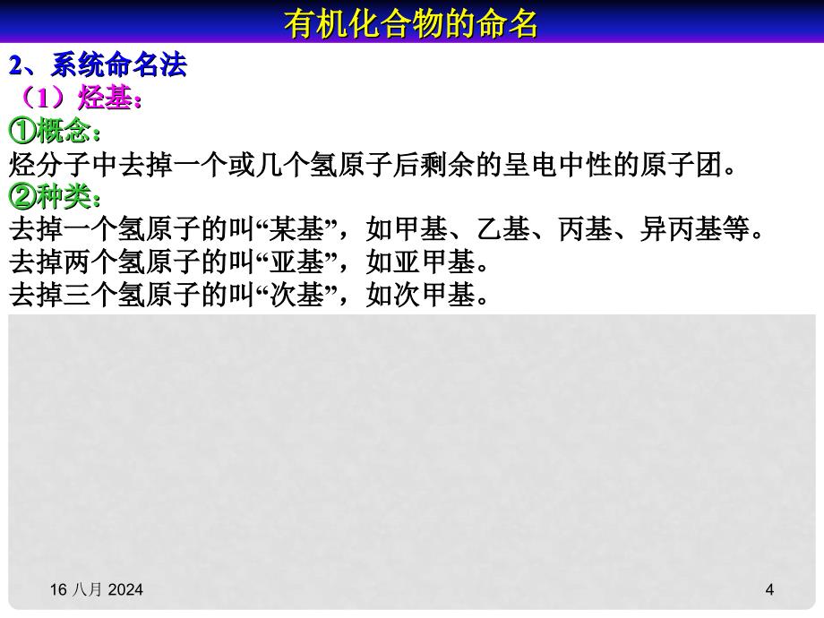 浙江省临海市白云高级中学高三化学 专题2 有机物的结构与分类第二单元（第二课时） 有机化合物的命名——烷烃的系统命名课件_第4页