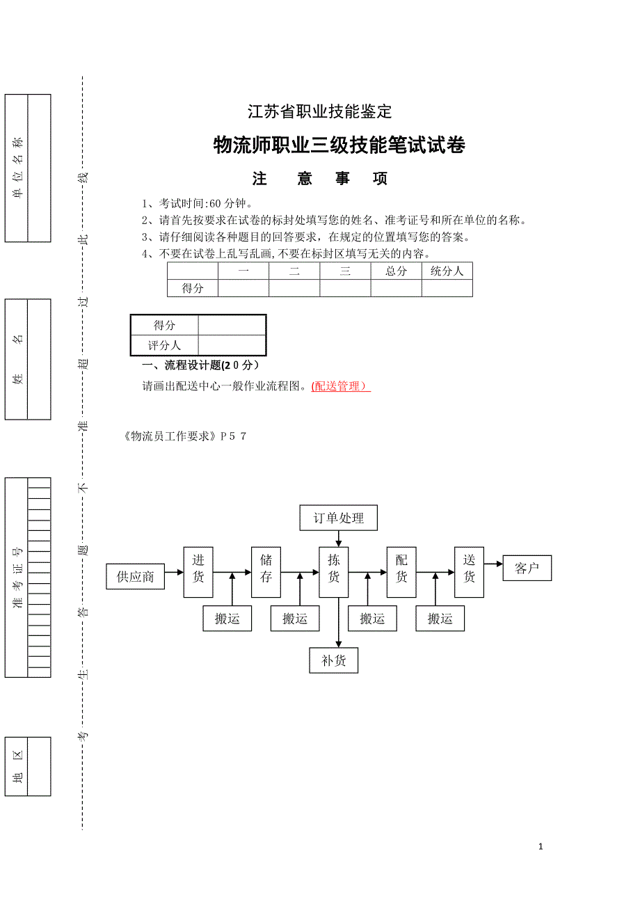 物流师职业技能笔试试卷教案.doc_第1页