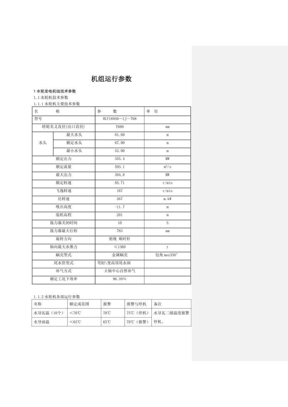 水轮机组运行参数.doc_第1页