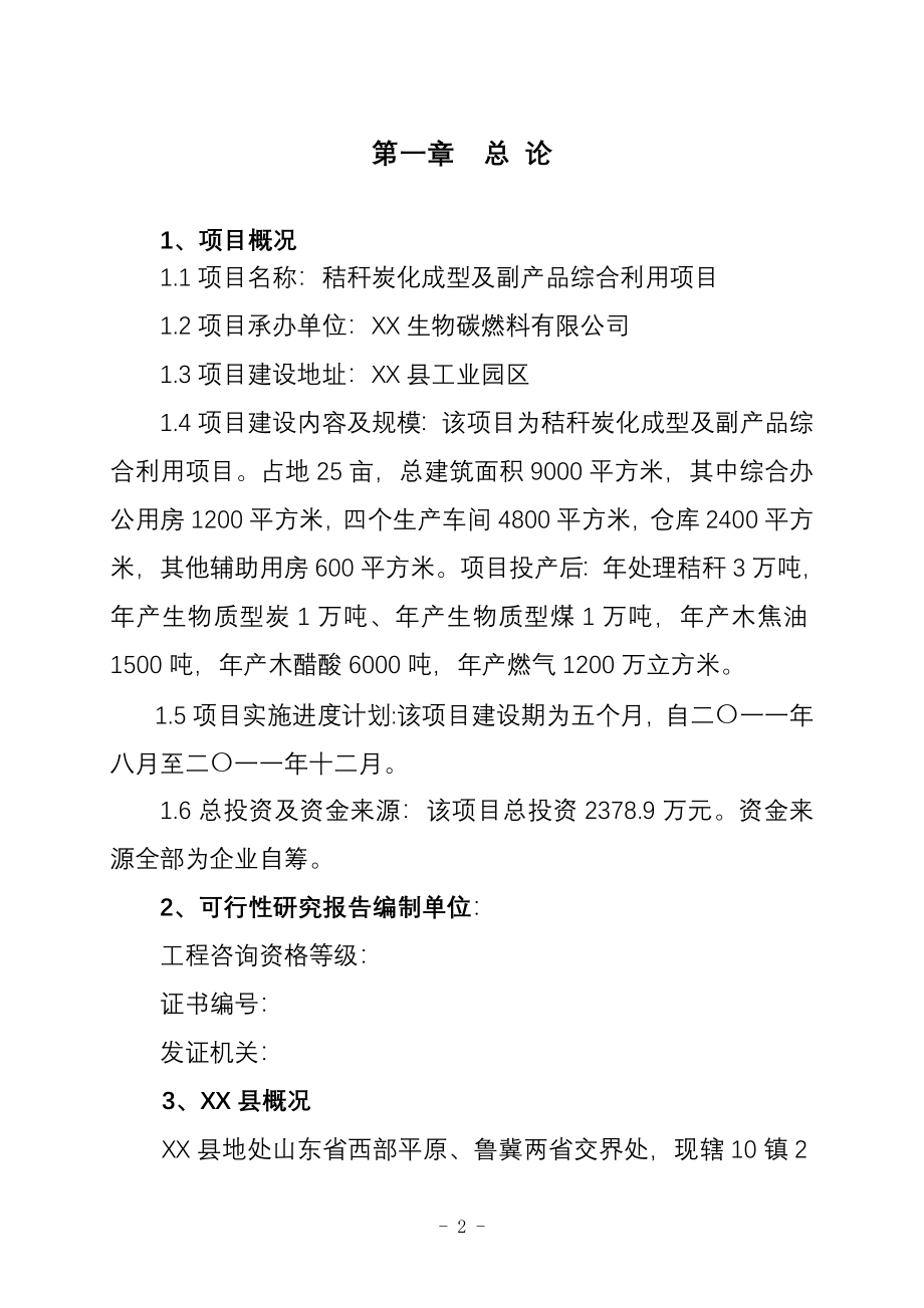 秸秆炭化成型及副产品综合利用项目可行性分析报告q.doc_第2页