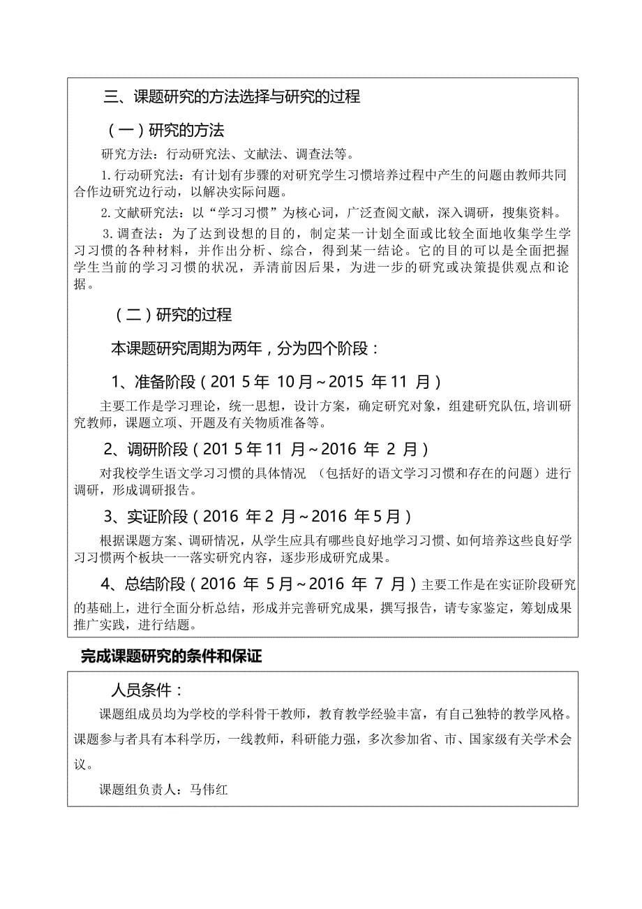 语文良好学习习惯的培养研究课题申报评审表_第5页