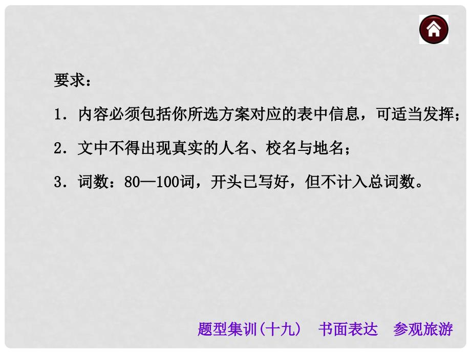 中考英语总复习 书面表达 参观旅游课件 人教新目标版_第3页