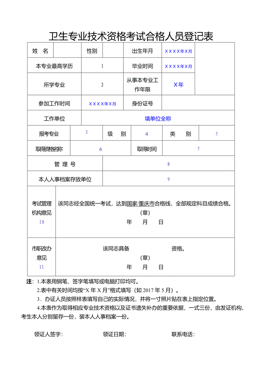 卫生专业技术资格考试合格人员登记表.doc_第1页