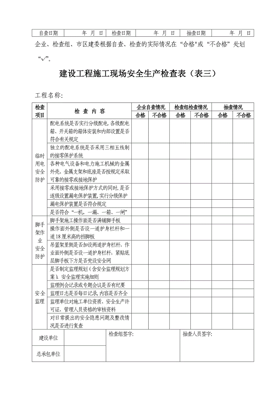 【施工管理】建设工程施工现场安全生产检查表(表一).doc_第3页