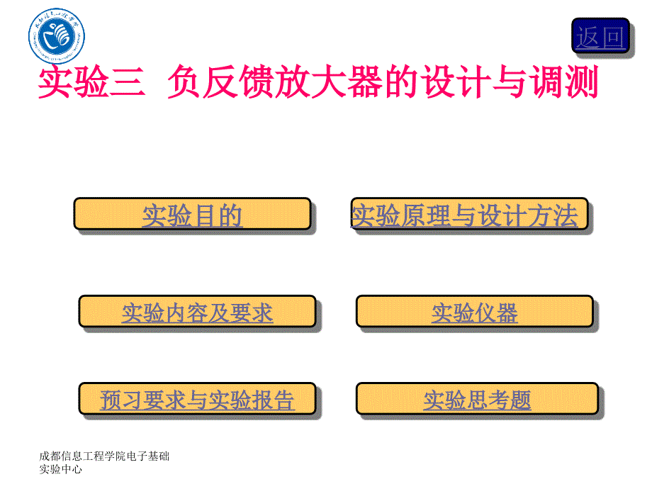 实验三负反馈放大器的设计与调测实验中心实验中心 成都信息工程_第1页