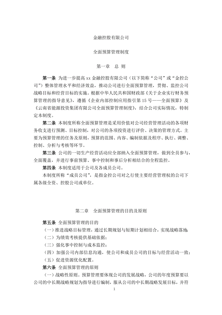 金融控股公司全面预算管理制度模版.docx_第1页