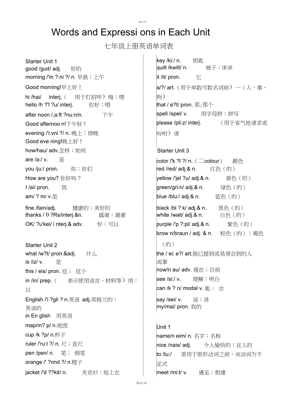 人教版初中英语七八九全部单词(打印版)_第1页