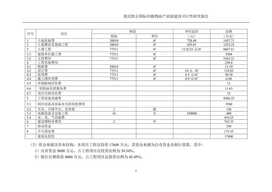 凯尔国际冷链物流产业园建设投资可行性计划书.doc_第5页