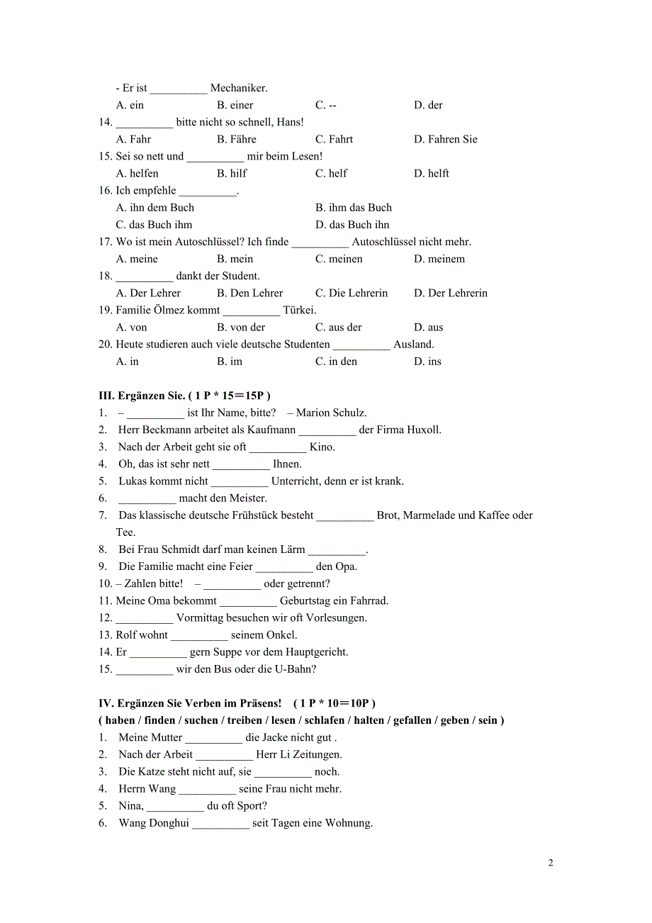 德语初级试题Test 1.doc_第2页