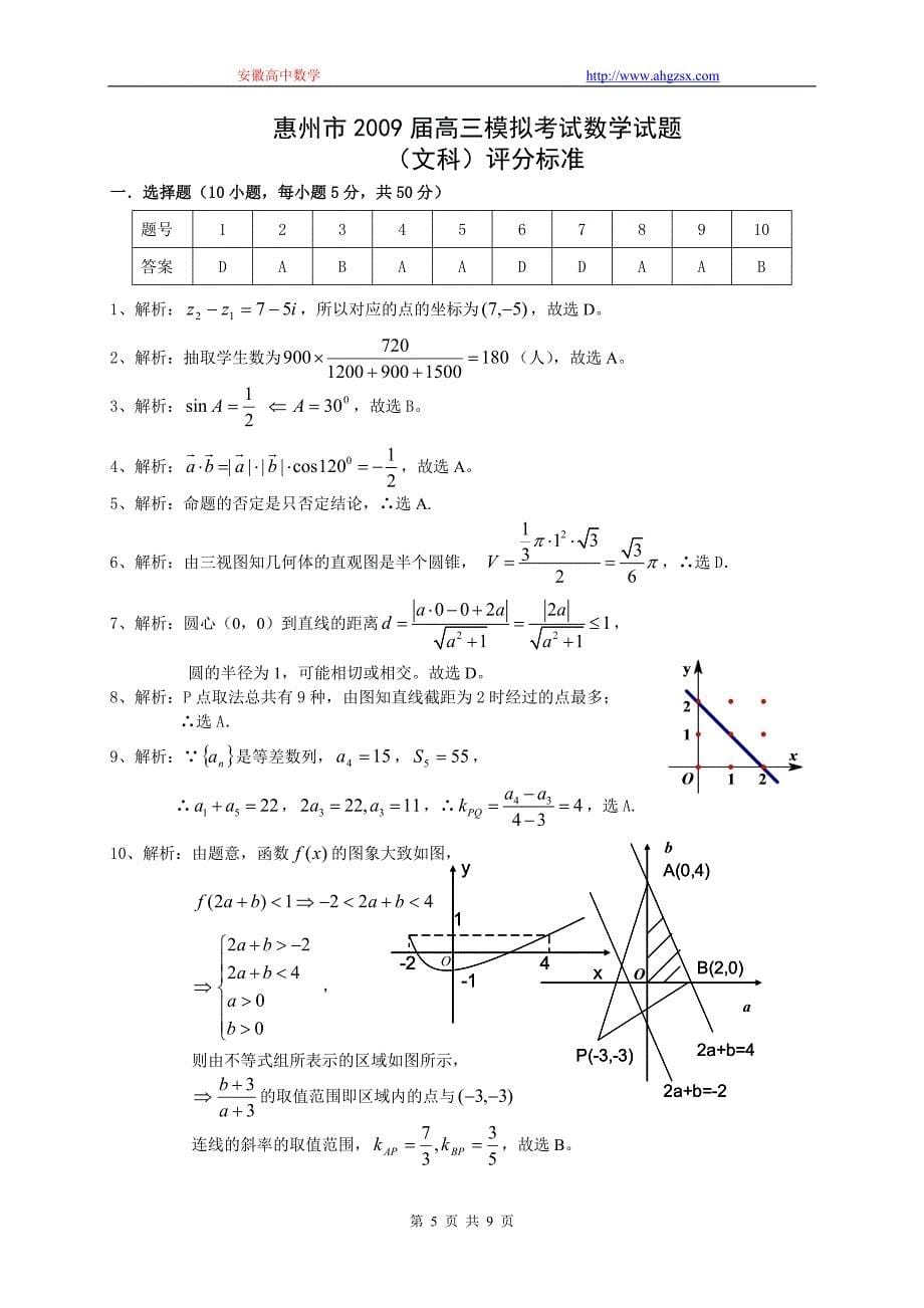 00155.广东省惠州市2009届高三模拟考试数学文科试题2009.4.doc_第5页