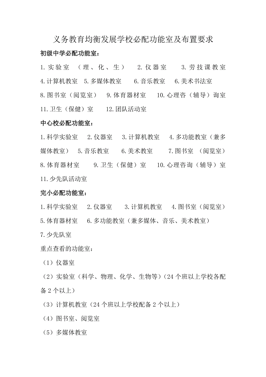 义务教育均衡发展学校必配功能室及布置要求;_第1页