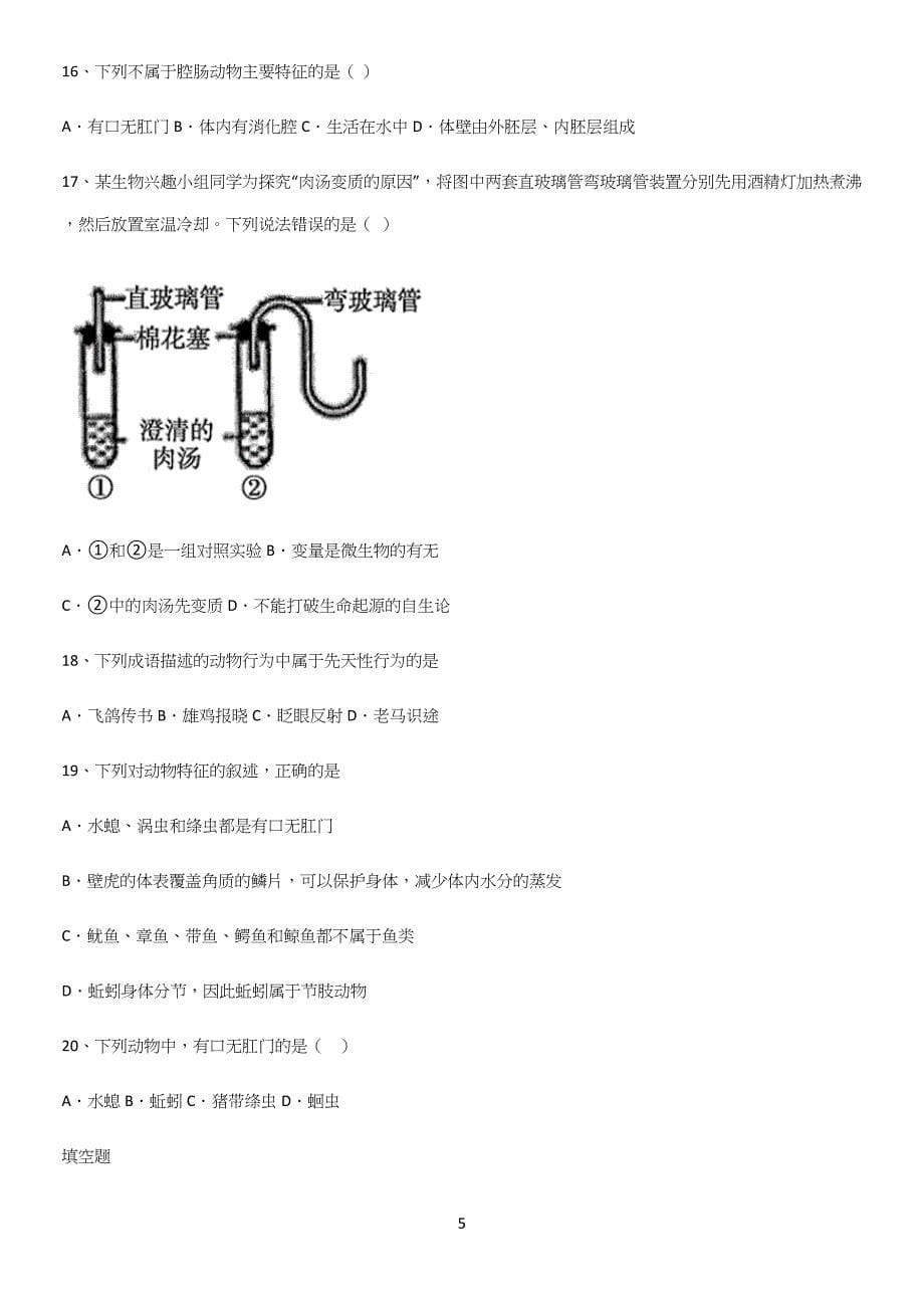 通用版初中生物八年级上册第五单元生物圈中的其他生物重点知识归纳.docx_第5页