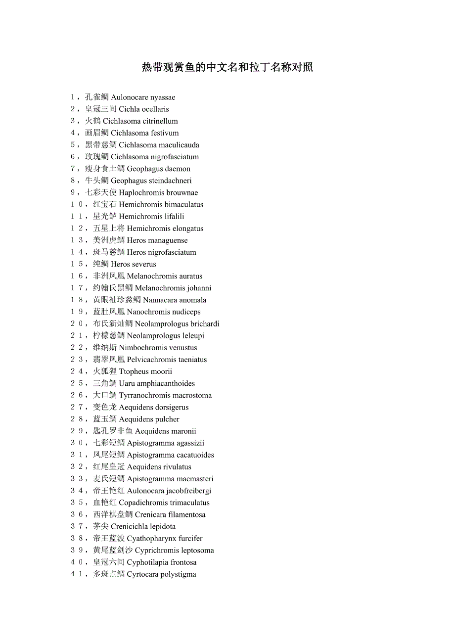 热带观赏鱼的中文名和拉丁名称对照.doc_第1页