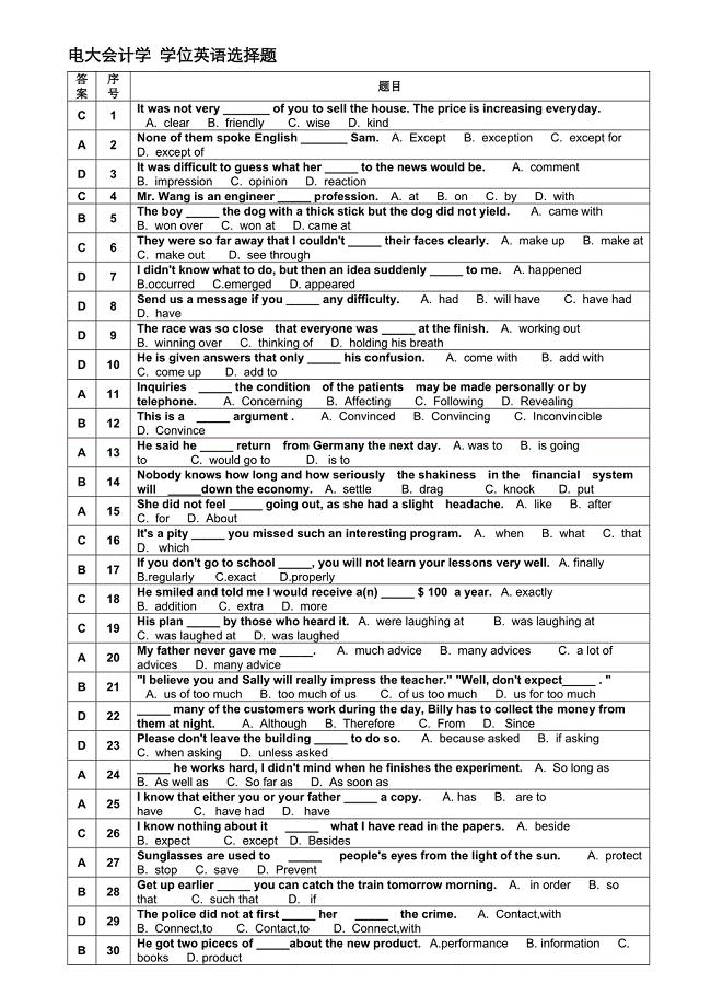 2022年电大会计学学位英语选择题.doc