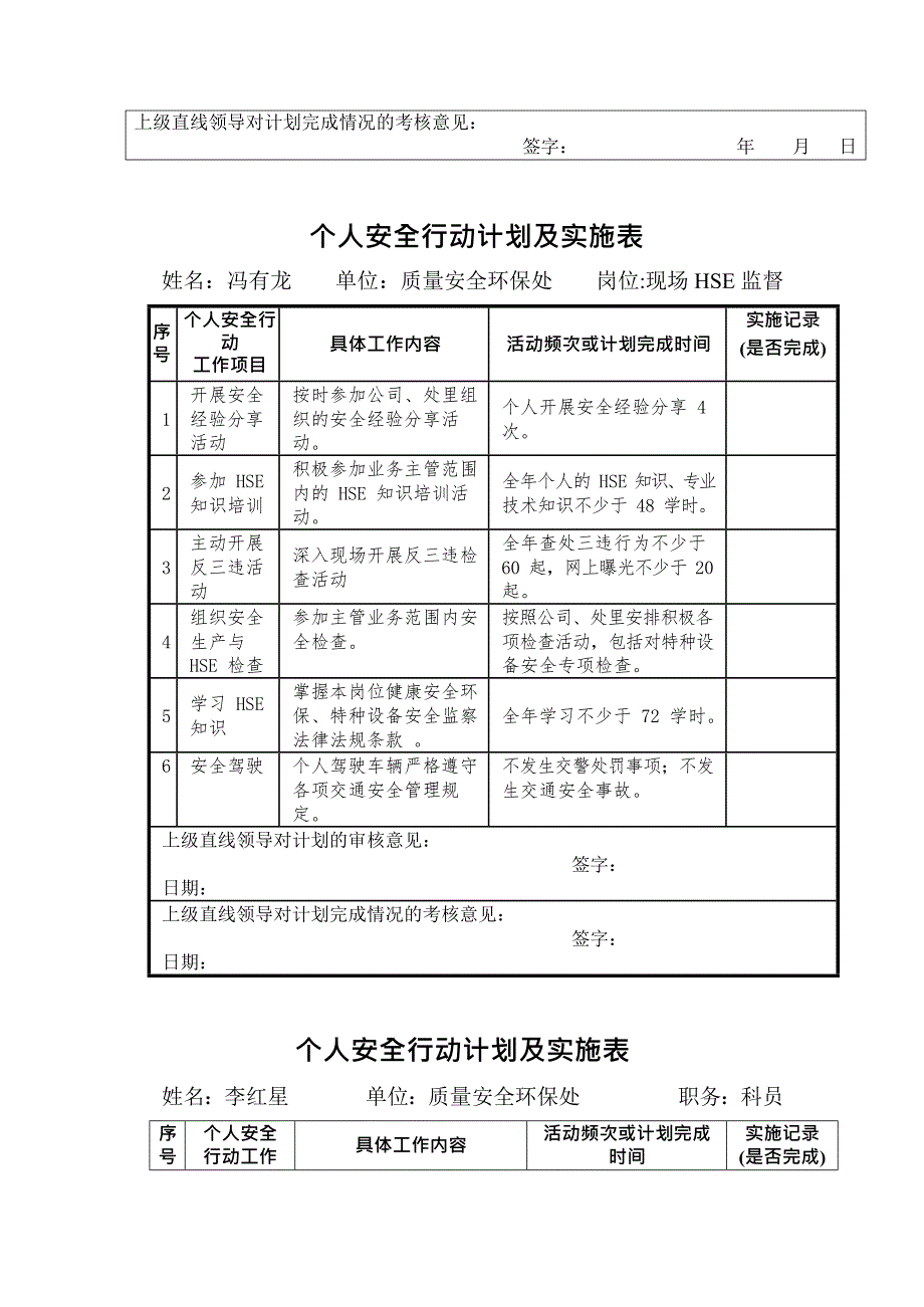 个人安全行动计划及实施表(最新整理)_第5页