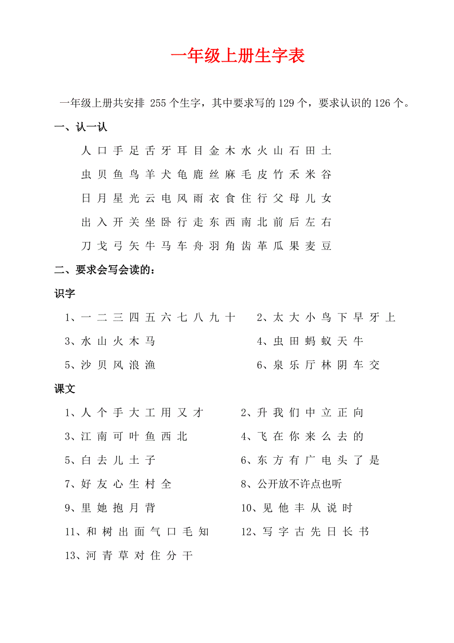 一年级语文上册生字表_第1页