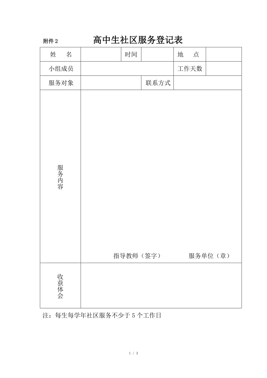 高中生社区服务、生社会实践活动记录表_第1页