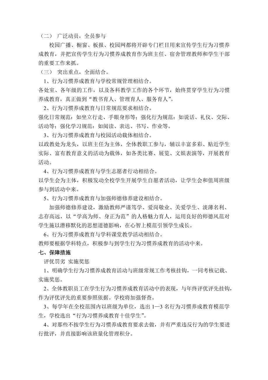 学生行为习惯养成教育实施方案_第5页