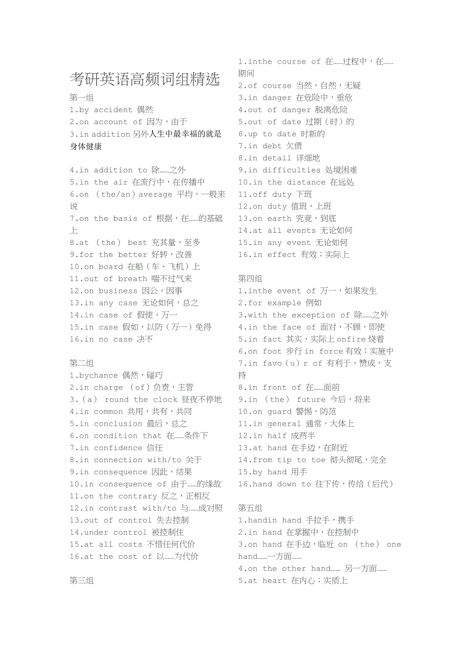 考研英语高频词组精选_第1页