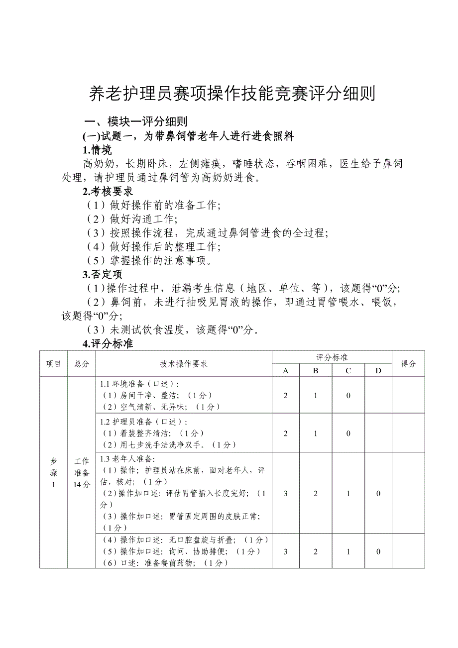 养老护理员赛项操作技能竞赛评分细则_第1页