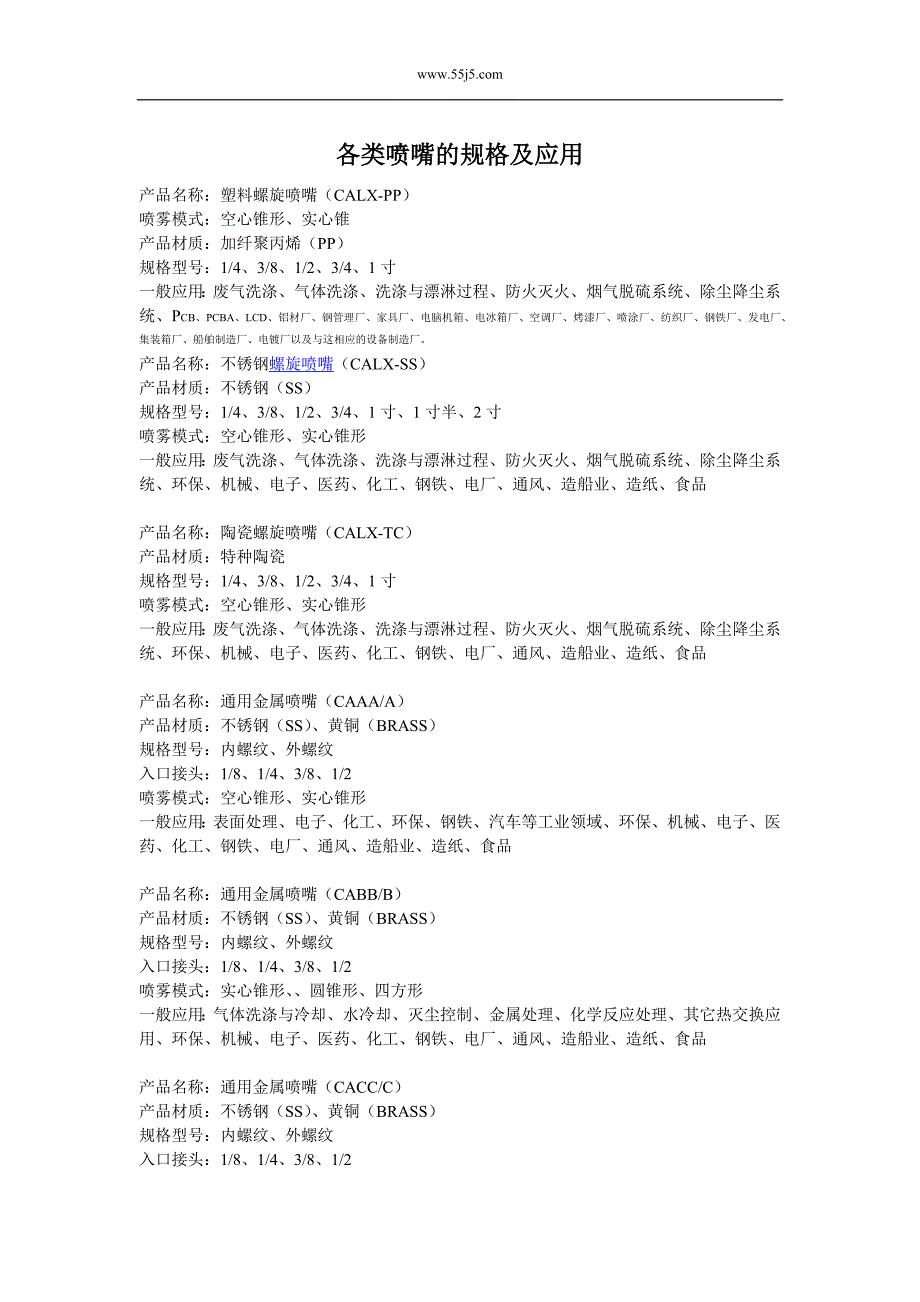 喷嘴的规格和应用_第1页