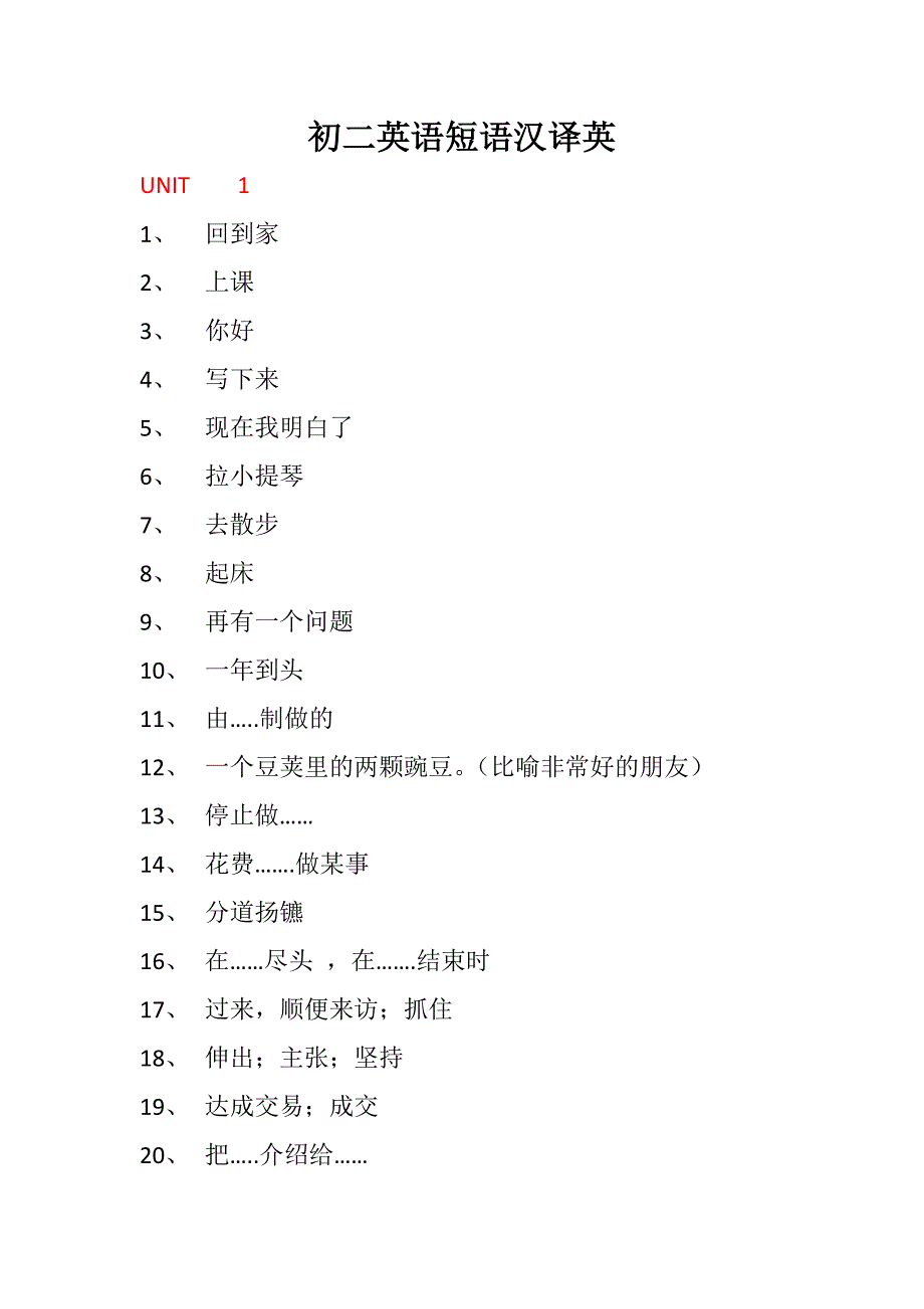 初二英语短语汉译英.doc_第1页
