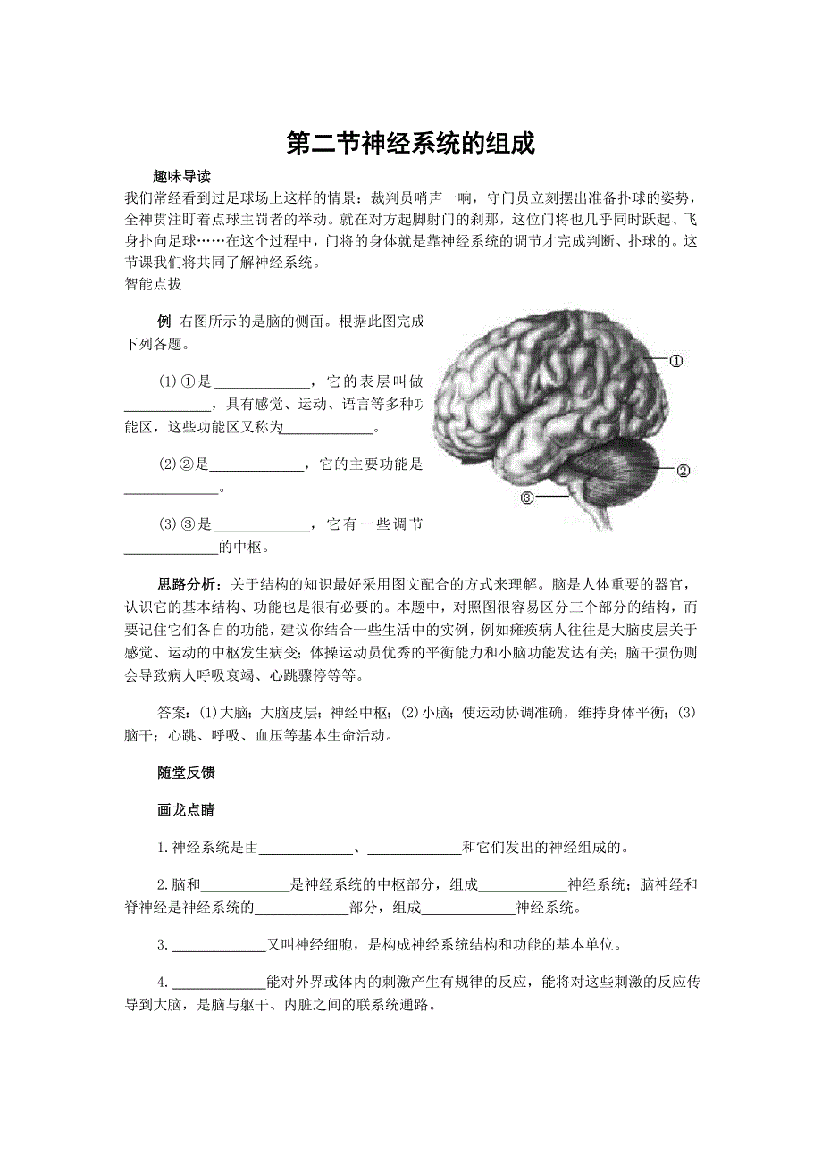 人教版七年级下第六章第二节神经系统的组成轻松练习.doc_第1页