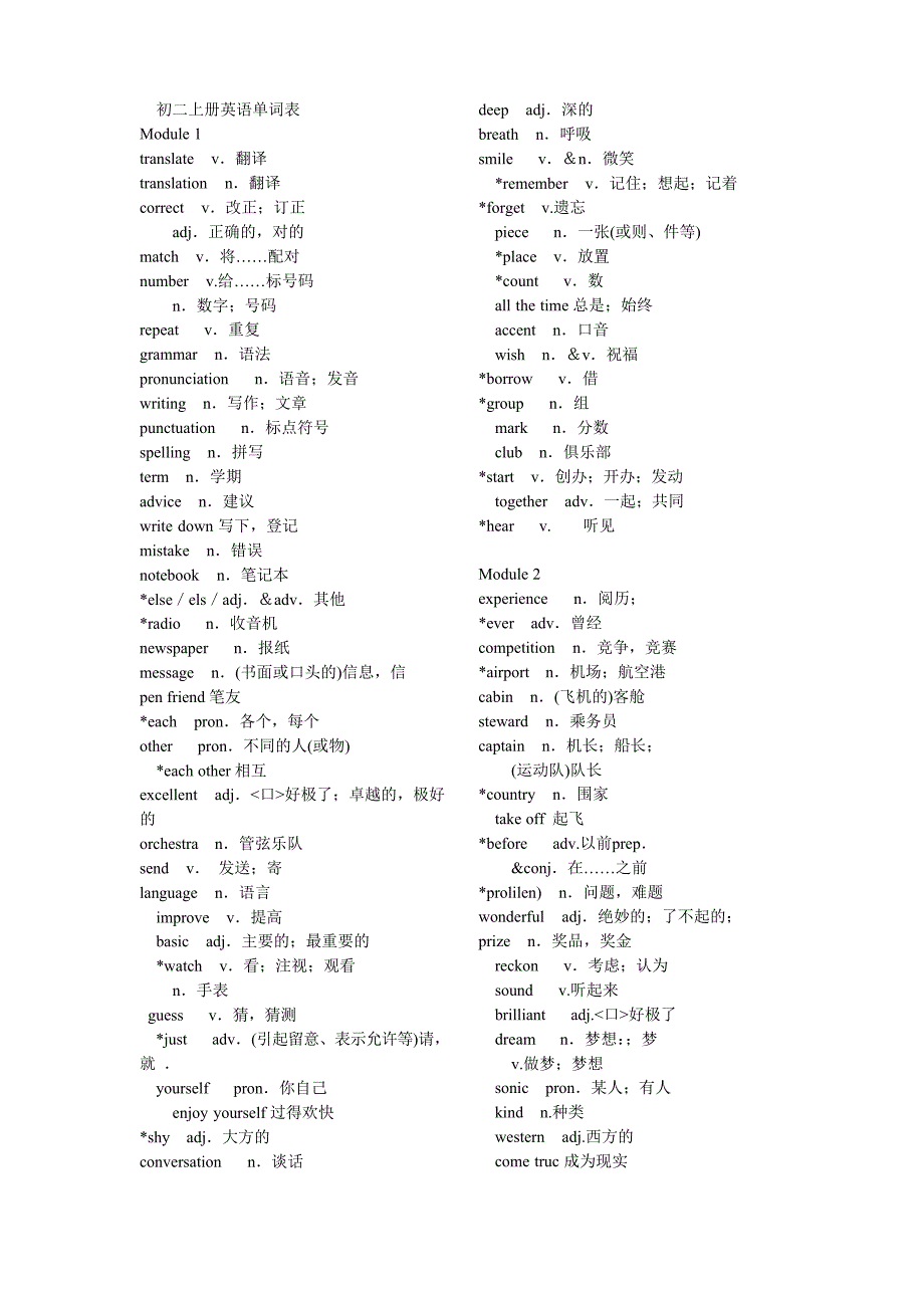 初二上册英语单词表_第1页