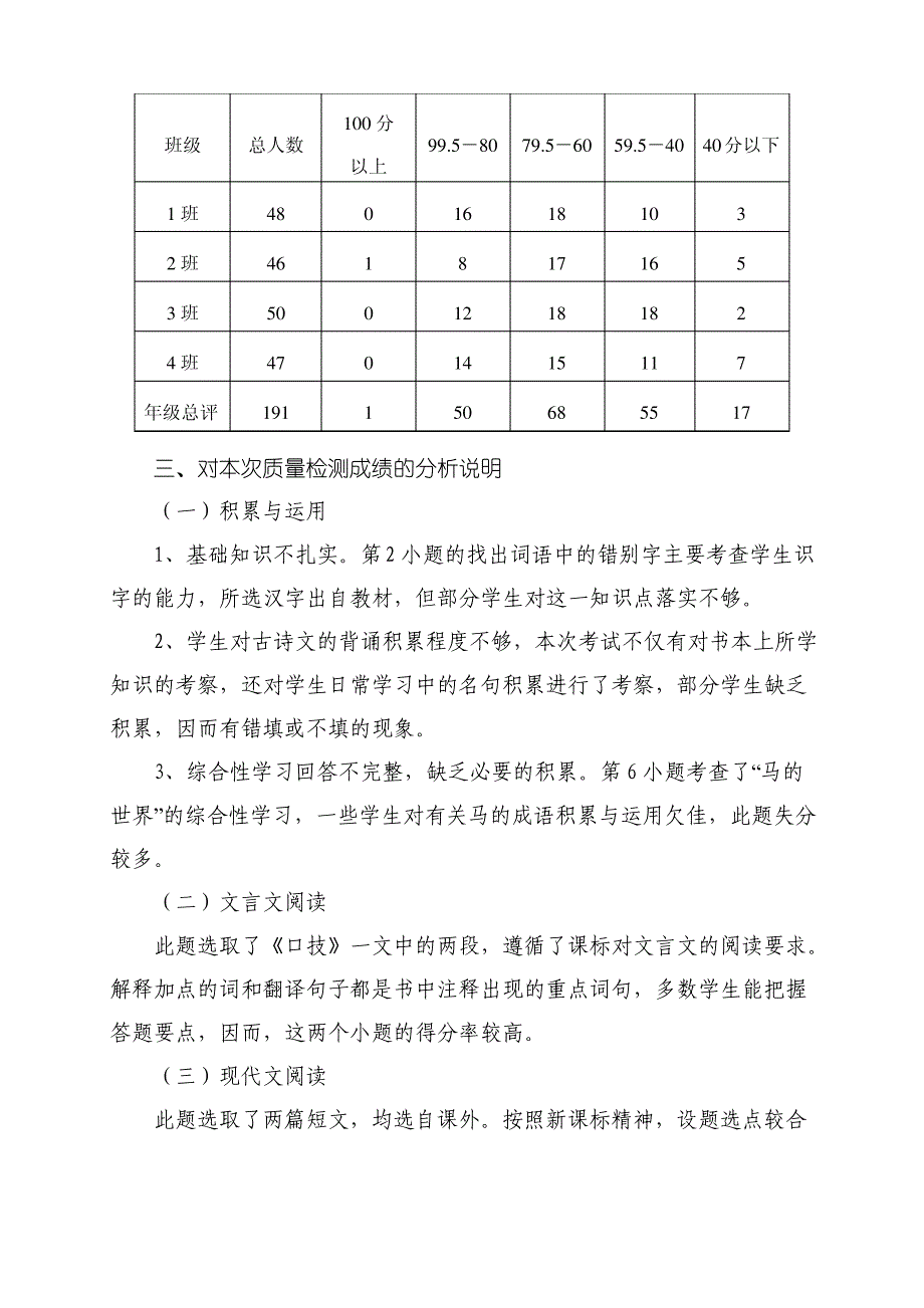 七年级语文下册学科质量分析报告_第2页