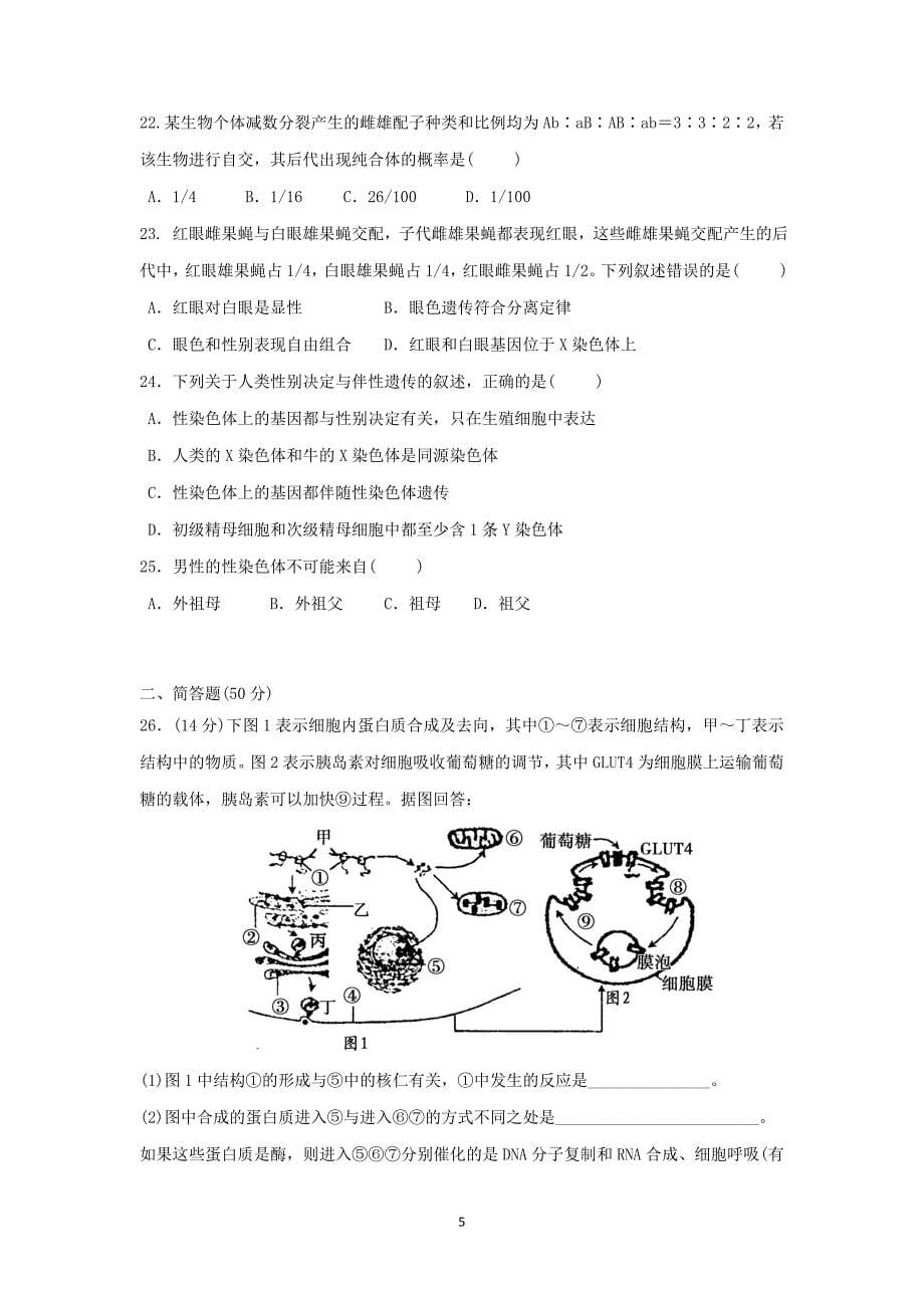 2014-2015学年度衡东一中周练生物卷（3）期中考试1106_第5页