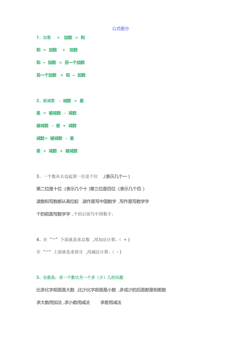 人教版小学一年级数学概念、公式、定理大全_第1页