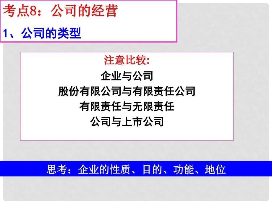 陕西省汉中市陕飞二中高三政治一轮复习课件 考点8 公司的经营课件_第5页