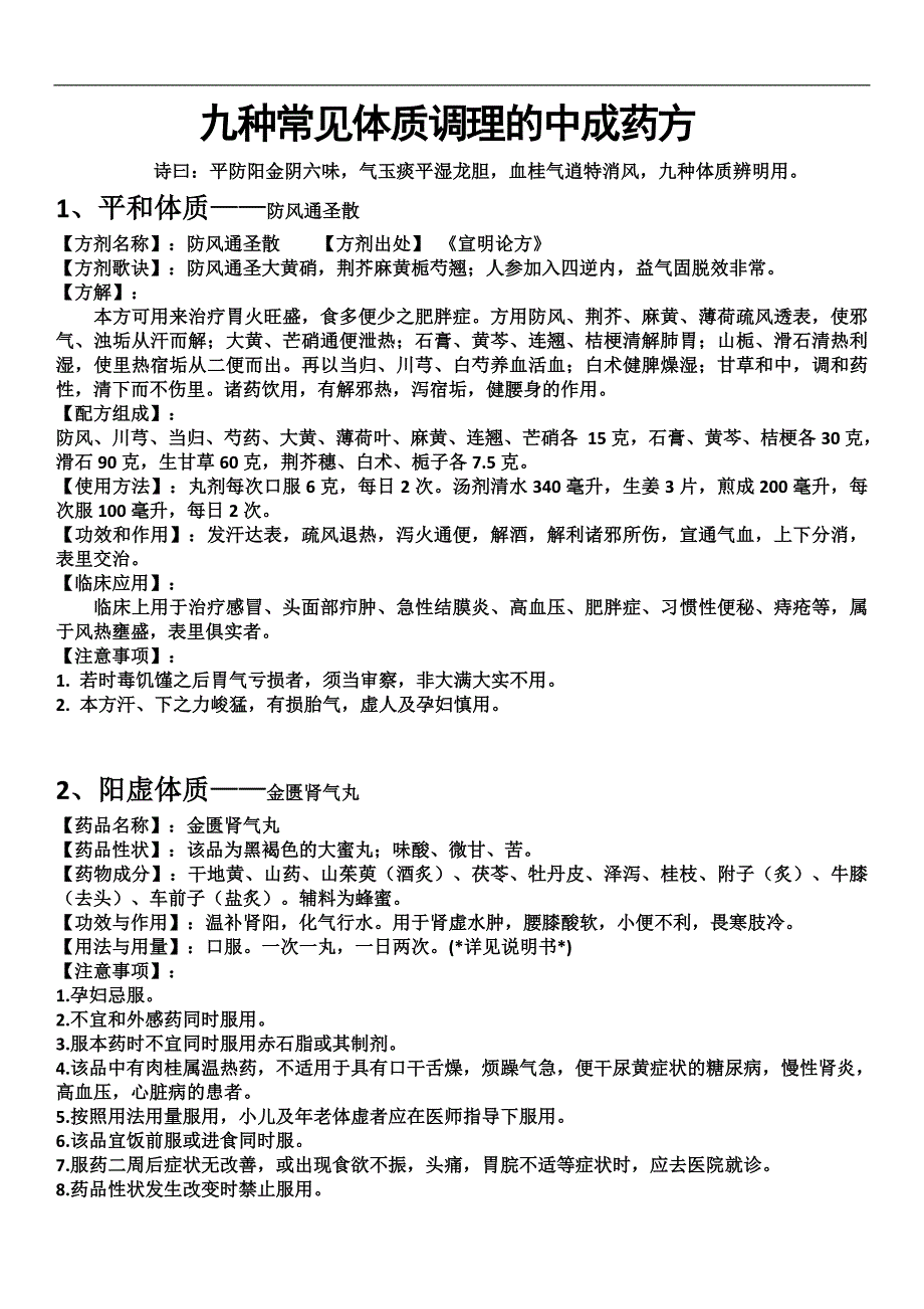 九种常见体质调理的中成药方_第1页