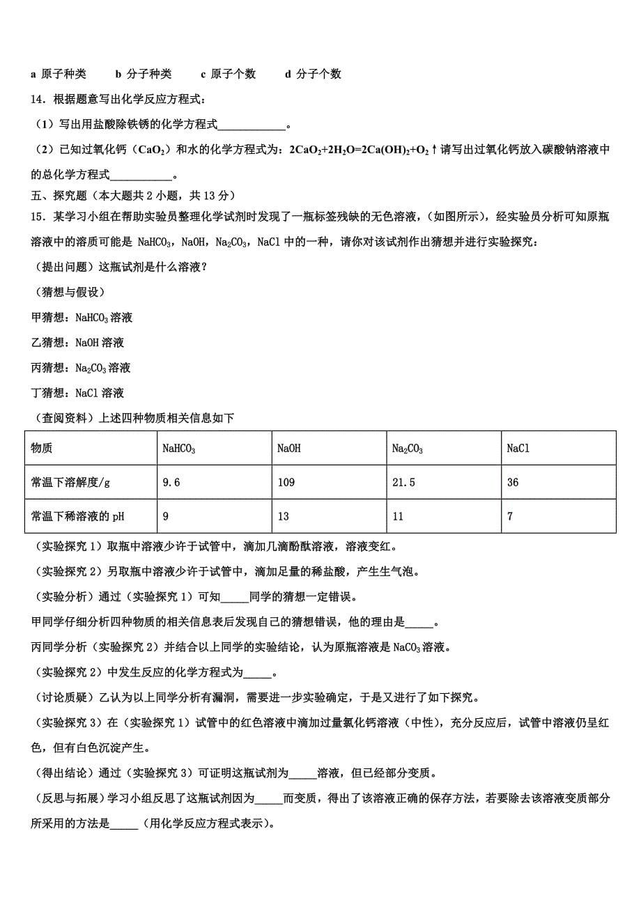 2023届广东深圳市莲花中学毕业升学考试模拟卷化学卷含解析.doc_第5页