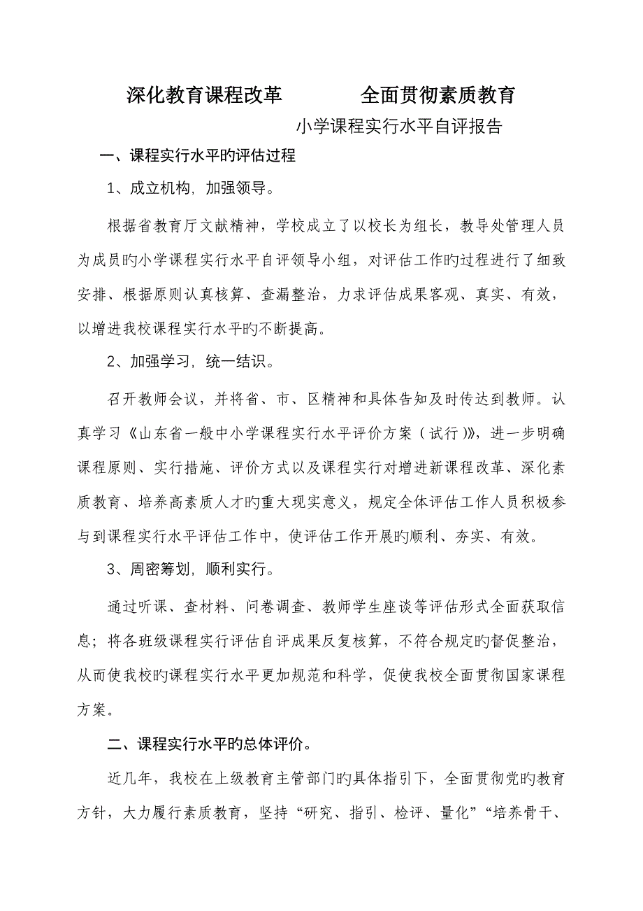 小学课程实施水平自评经典报告_第1页