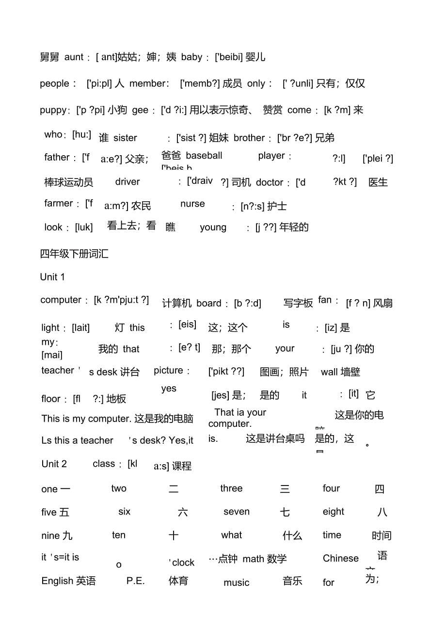 人教版小学四年级英语单词表_第5页