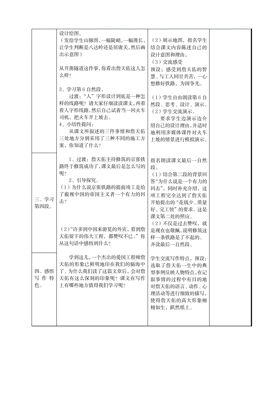 苏教版小学六年级语文《詹天佑》表格式教案教学设计_小学教育-小学学案_第4页