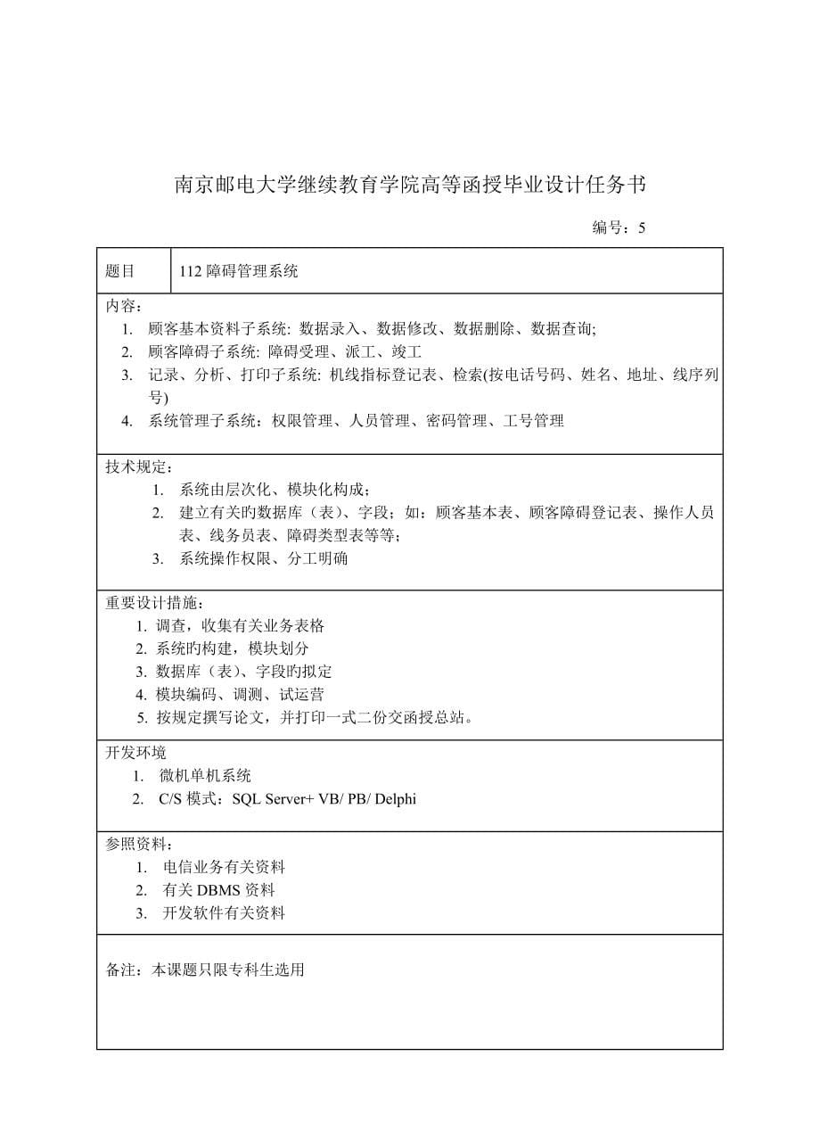 2022南京邮电大学继续教育学院高等函授毕业设计任务书_第5页