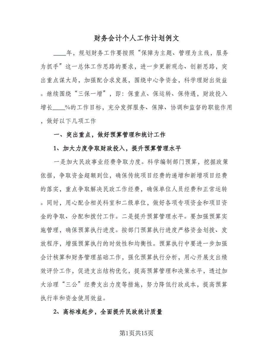 财务会计个人工作计划例文（五篇）.doc_第1页