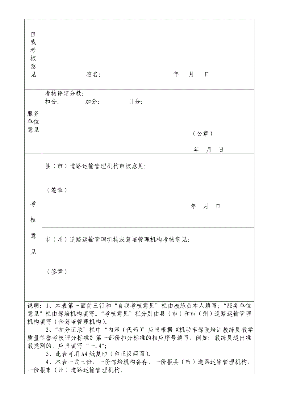 机动车驾驶培训教练员教学质量信誉考核表_第2页