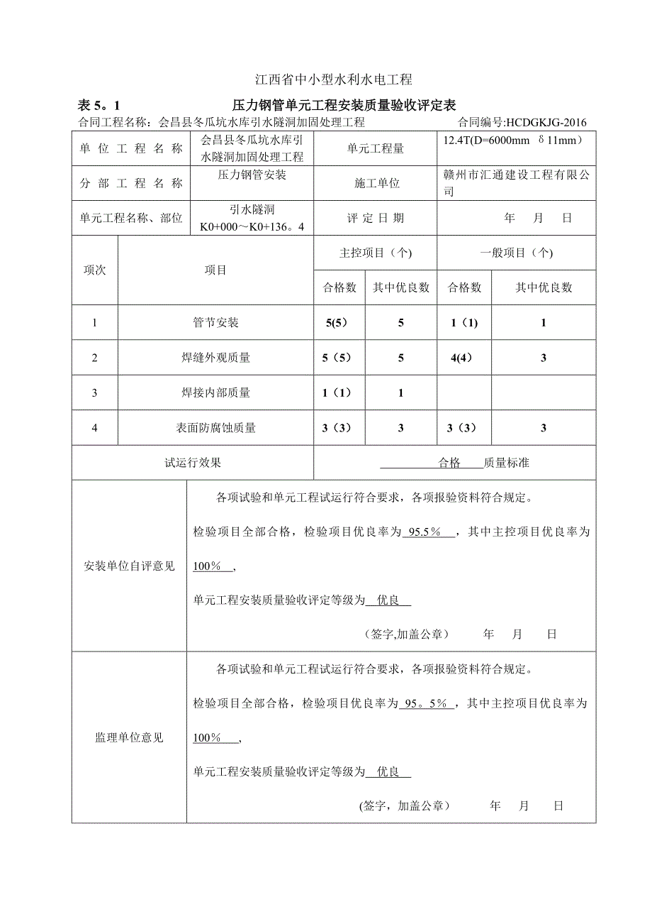 压力钢管安装单元工程安装质量验收评定表_第1页