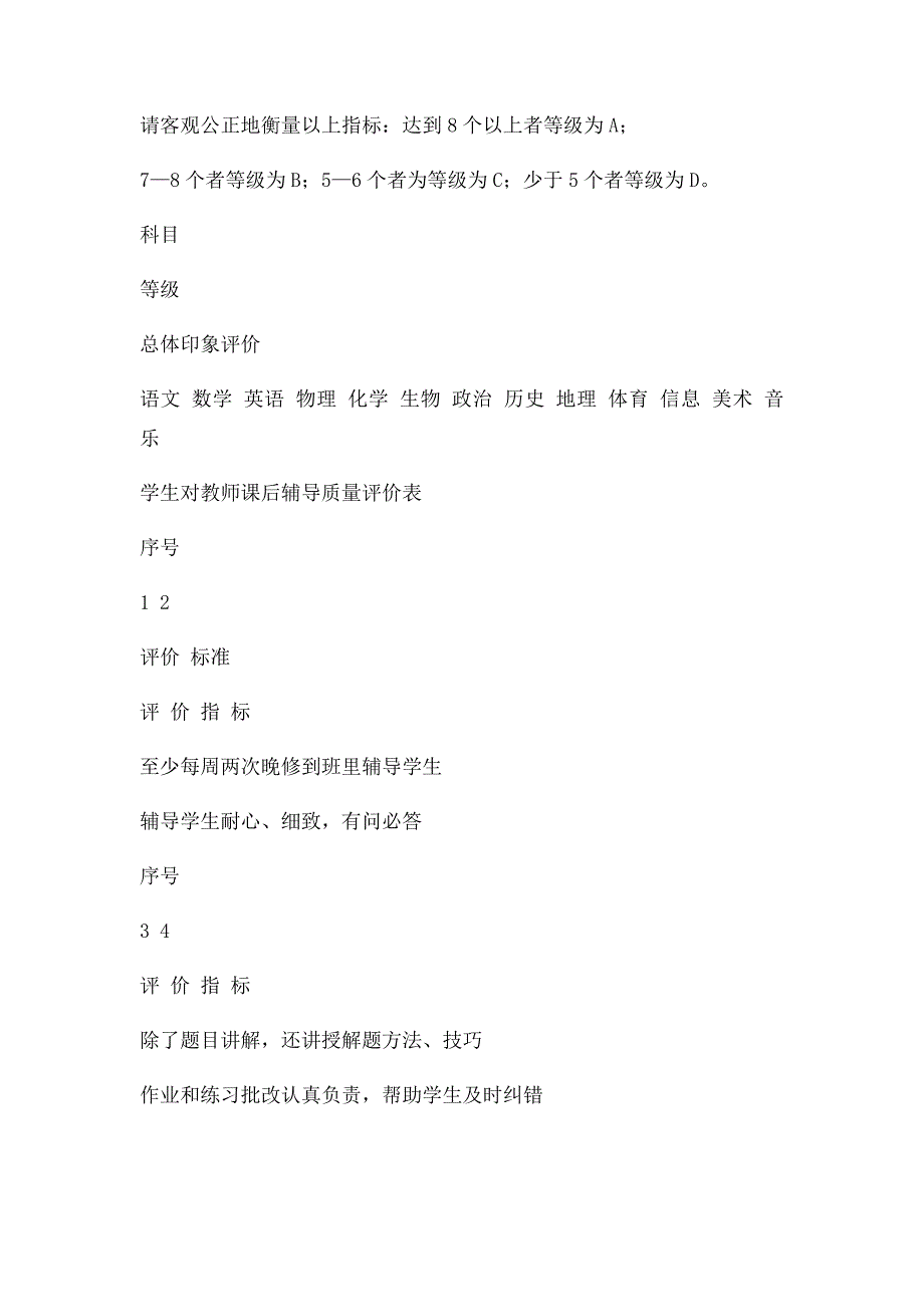 学生对教师课堂教学质量评价表(2)_第2页