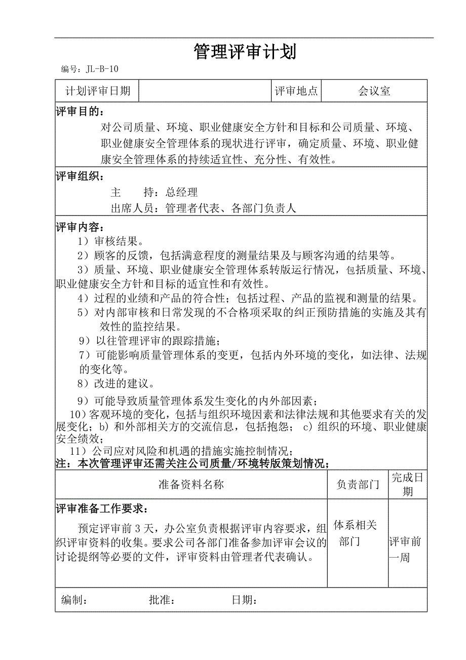 2015年新版质量环境职业健康安全三体系管理评审_第1页