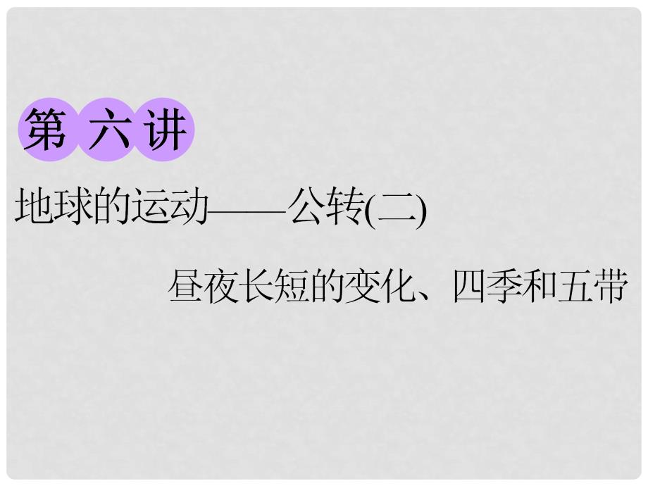 高考地理一轮复习 第一部分 第一章 宇宙中的地球（含地球和地图）第六讲 地球的运动——公转（二）昼夜长短的变化、四季和五带精选课件_第1页