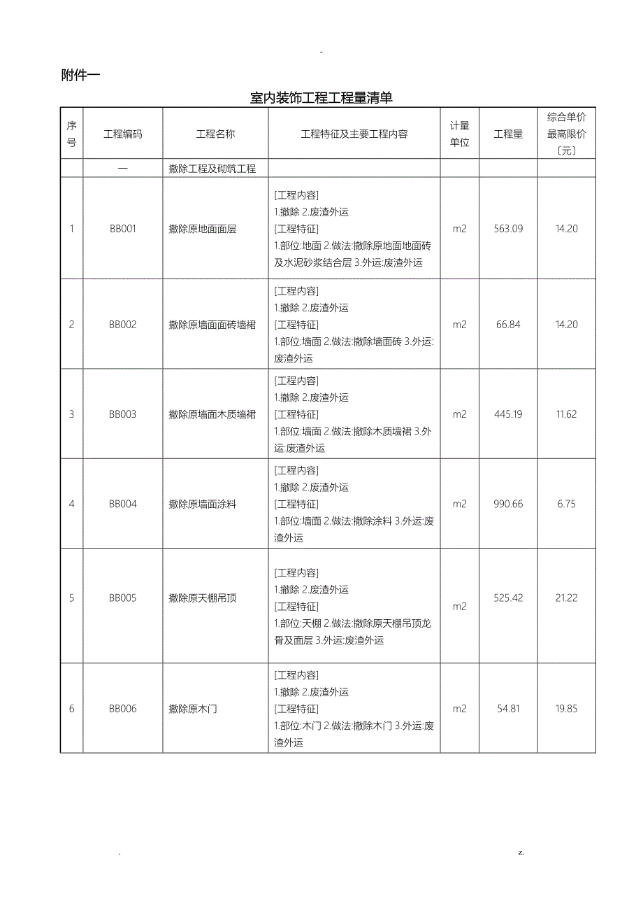 室内装饰工程工程量清单_第1页