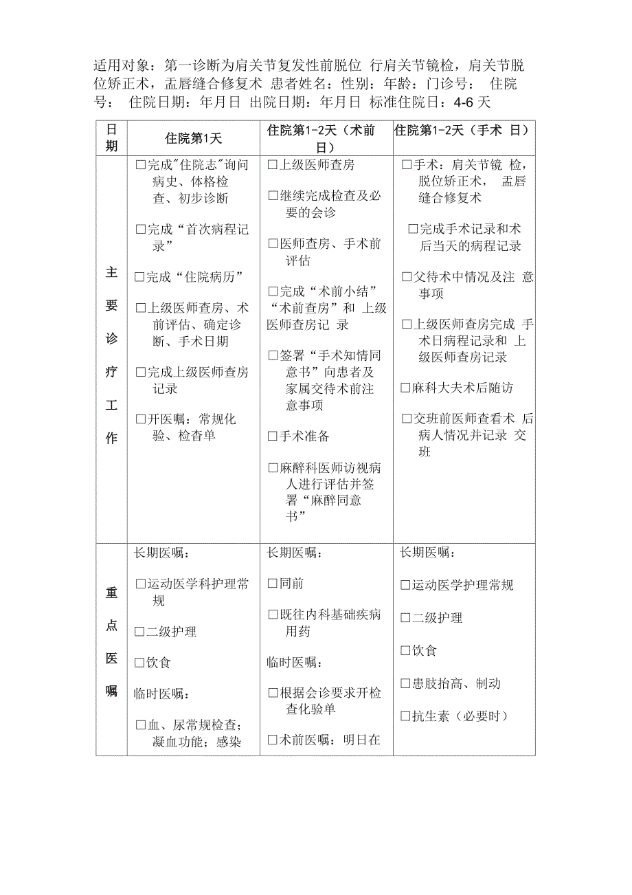 肩关节复发性前脱位临床路径_第4页