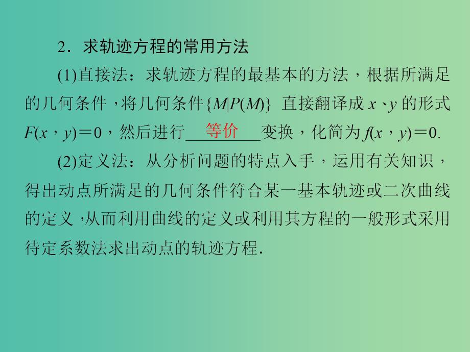 2019届高考数学总复习 第九单元 解析几何 第61讲 求轨迹方程的基本方法课件.ppt_第4页